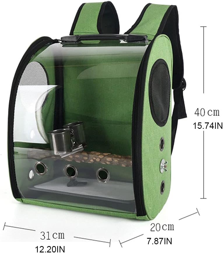 Zaino per pappagallo, borsa per il trasporto, zaino per animali domestici, gabbia da viaggio trasparente con supporto, asta, tazza per viaggi ed escursioni