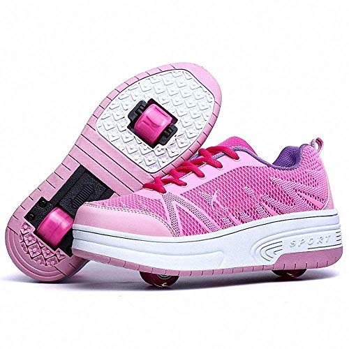 YCGJ Zapatos del patín con Ruedas retráctiles monopatín Patines Polea Zapatos del patín Zapatos del Rodillo de polea Zapatos Invisibles adecuados para Adultos, niños,Pinkdoublewheel,37 Cover