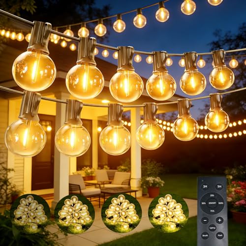 20M Catena Luminosa Esterno con Telecomando, con 25+2 LED G40 Lampadine, Bianco Caldo, 3 Modalità/Impermeabile/Tempistica/Dimmerabile, Luci Giardino Catena per Giardino, Cortile, Patio, Campeggio
