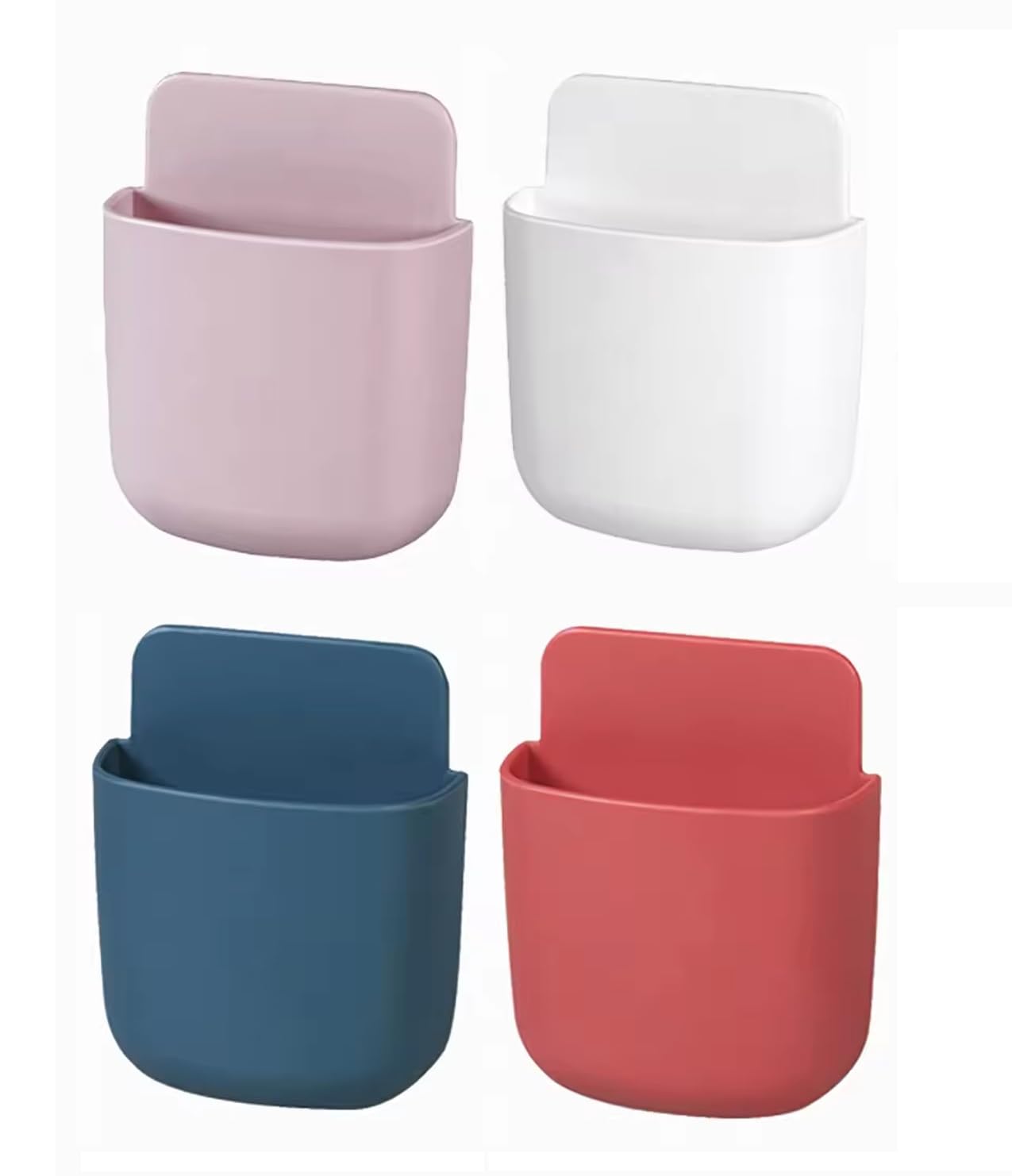 TECVITY 4 Pcs Self Adhesive Multipurpose Wall Mount Remote Control & Mobile Phone Holder. (Multi-Colors) 4 Pcs