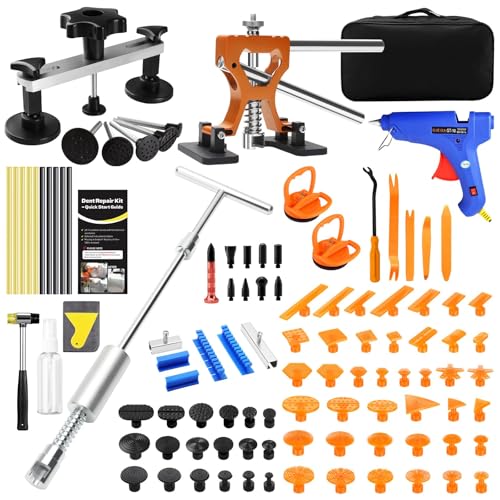 FLY5D Professional Paintless Dent Repair Kit Dent Puller Kit with Golden Lifter Bridge Puller Slide Hammer T-Bar Suction Cup for Car Auto Body Hail Damage or Door Ding Removal