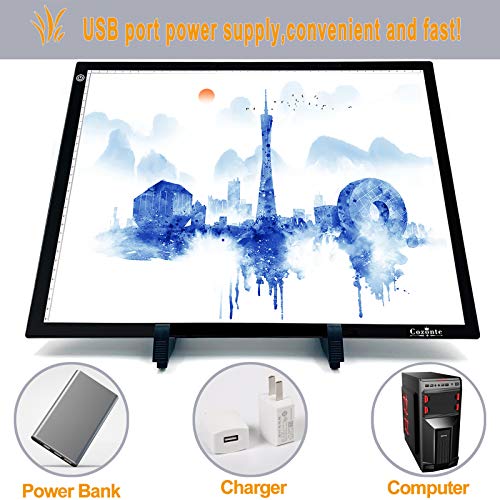 Diamond Painting Accessories, A3 Light Box, Cozonte Ultra-Thin A3 LED Light Pad Third Level Touch Dimmer 12W Super Bright Light for Diamond Painting, Sketching, Designing, X-ray Viewing et.