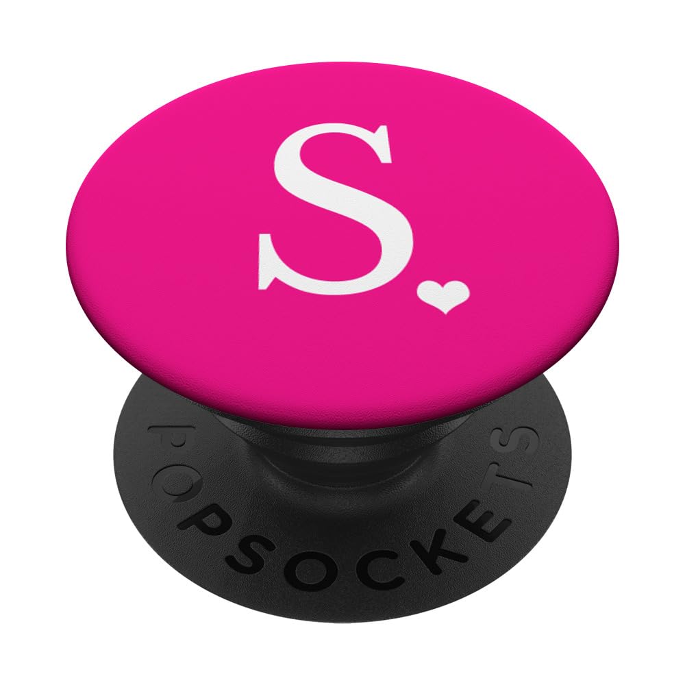 White Initial Letter S heart Monogram on Hot Pink PopSockets PopGrip: Swappable Grip for Phones & Tablets PopSockets Standard PopGrip