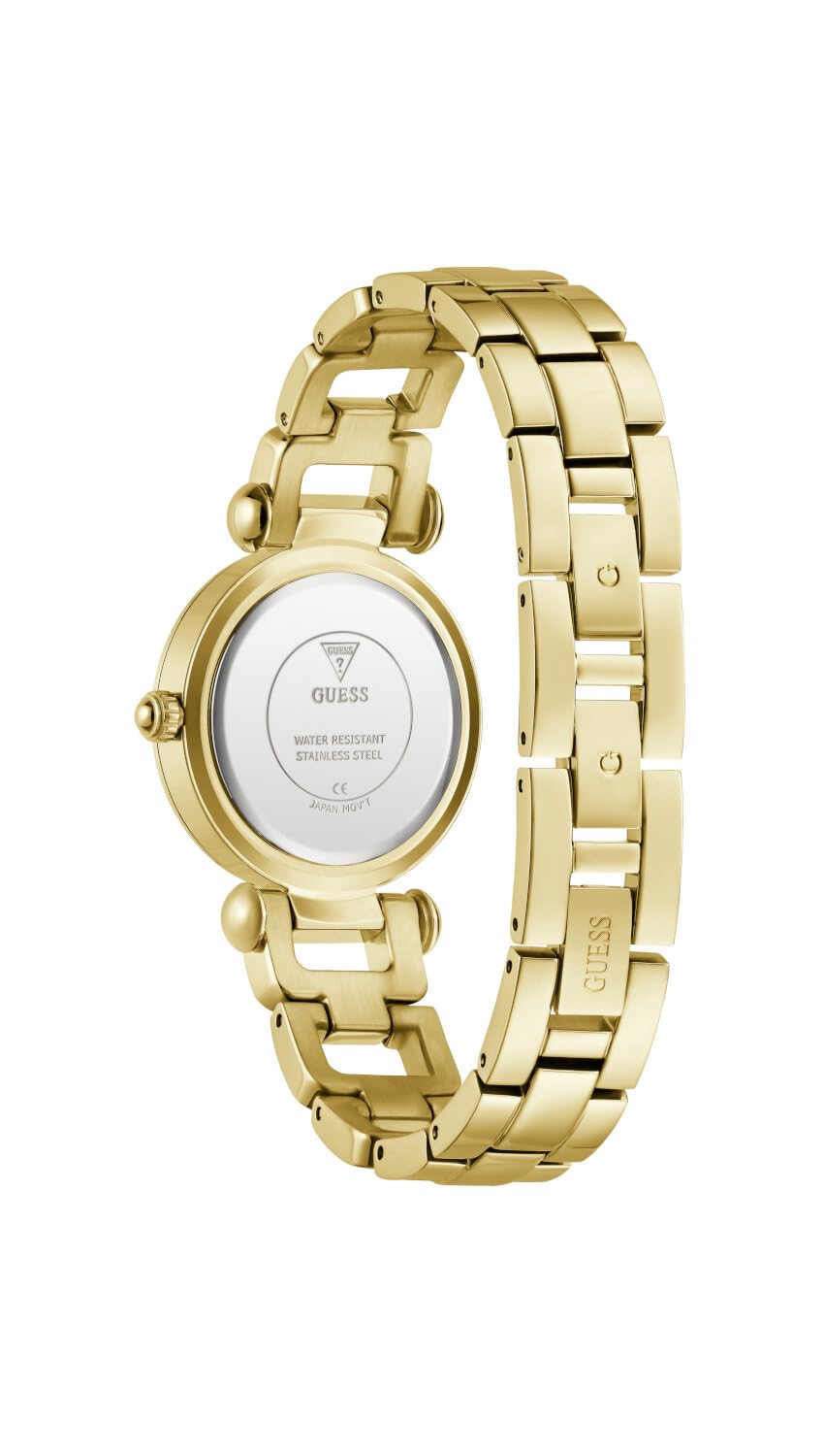 Guess Damen Armbanduhr GB Ginger mit Zirkonia, goldfarbenes Edelstahlarmband, Mineral Glas, goldfarbenes Ziffernblatt, 3 Bar, Gehäusedurchmesser: 30 mm, GW0869L4