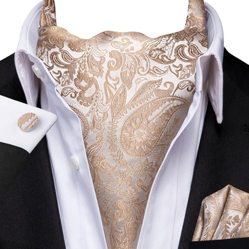 Image of Dubulle Paisley Floral Ascot for Men Self Tie Mens Cravat and Pocket Square Cufflinks Wedding