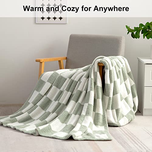Blanket With Chessboard Plaid- Cozy Breathable Soft Warm Checkered Grid Throw Blanket Gingham For Sofa And Bed Home Decor All Seasons -Throw Size 51"X63",Sage Green #TOP3