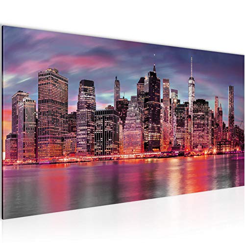 Runa Art Tableau Decoration Murale New York City 1 Partie Moderne Toile Non tissée Salon Salle Ville Horizon Rose 010512b
