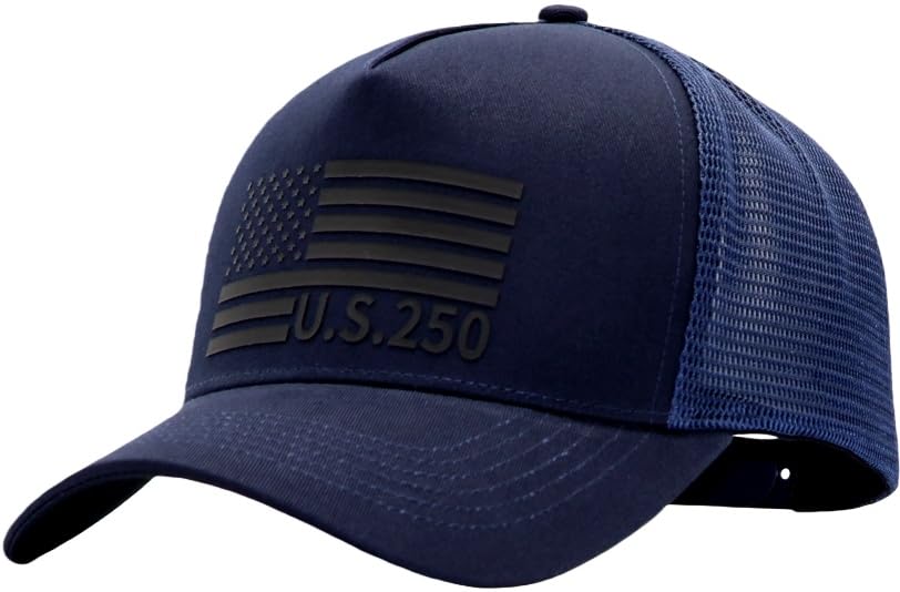 Image of USA Flag Snapback Hat Fits One Size&XXL /3XL - Mens Mesh Trucker Ball Hats - US 250th Anniversary Veterans Memorial Day Gifts