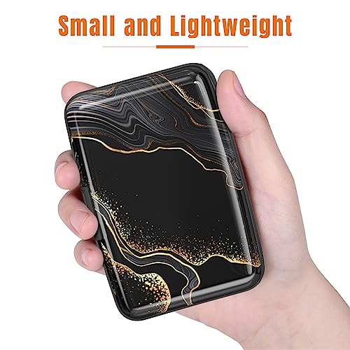 Image of Rimilak Aluminuml Credit Card Holder, Mini Credit Card Wallet RFID Blocking Slim Metal Hard Case for Women Men, Black Gold Mable