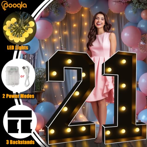 Image of Pooqla 3FT Marquee Light Up Numbers 5 for 5th 50th Birthday Decorations | Black LED Marquee Numbers Party Backdrop, 3 Feet Large Mosaic Numbers 5th 25th 50th Anniversary Birthday Gift for Boys Men