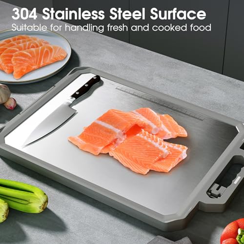 Planche à découper en acier inoxydable double face premium avec base debout - 5