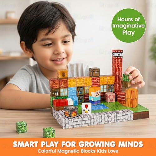 Image of Kidology 100PCS Magnetic Blocks for Kids | Village Theme Magnetic Building Tiles Set | STEM Construction Toy for Toddlers Ages 3+ | Creative Sensory Magnet Blocks for Indoor & Outdoor Play