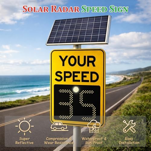 Solar LED Speed Limit Sign 24"x35" - High Brightness Reflective Traffic Warning Display, Weatherproof Aluminum Alloy, Complete Accessories for Enhanced Road Safety