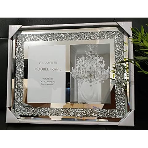 EagleWiz GLASS MIRRORED CRUSHED CRYSTAL DIAMOND,DOUBLE PHOTO FRAME,TWO PHOTOS SILVER Cover