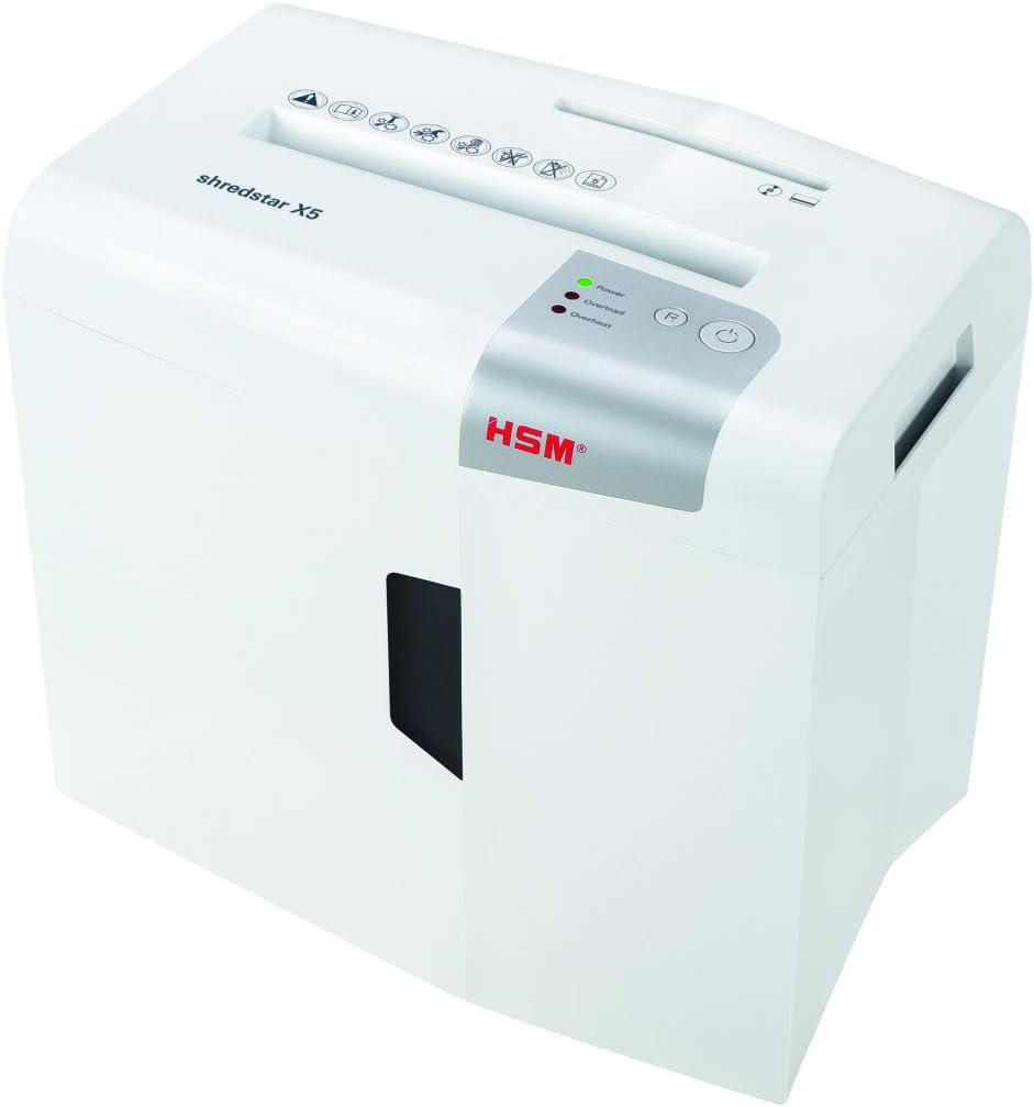 HSM X5 paper shredder Particlecut shredding 58 dB 22 cm Silver White