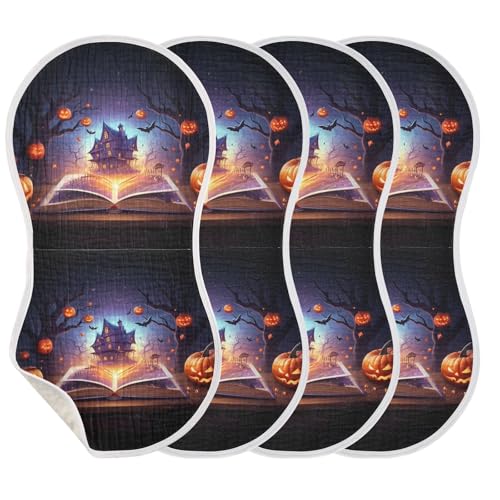 Muslin Burp Cloth for Baby 2PCS Halloween Cartoon Book Castle Super Absorbent Burping Cloths, Bibs for Newborn Boys Girls3