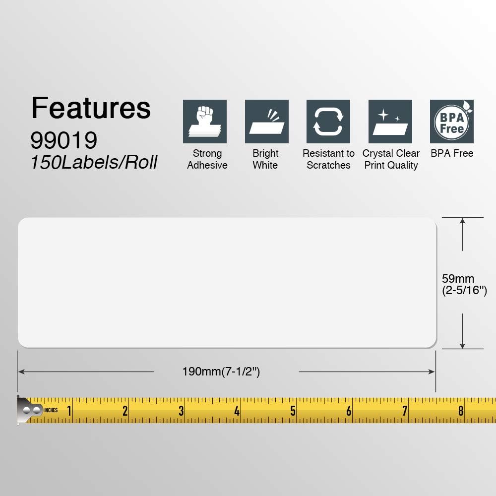BETCKEY - Compatible DYMO 99019 (2-5/16" x 7-1/2") Large Lever Arch File Labels, Compatible with DYMO Labelwriter 450, 4XL, Rollo & Zebra Desktop Printers [1 Roll/150 Labels]