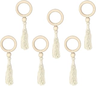 Wooden Beads Napkin Rings Set of 6 - Rustic Holder for Table Decoration | Handmade With Wood Bead & Tassels - Farmhouse Boho Style