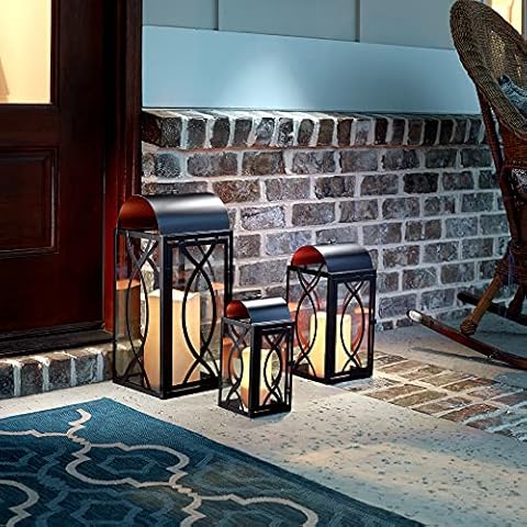 Pebble Lane Living Indoor/Outdoor Brayson Candle Lanterns, Powder Coated Frame & Tempered Glass Panes, Black, Assorted Set of 3 Cover