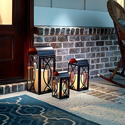 Pebble Lane Living Indoor/Outdoor Brayson Candle Lanterns, Powder Coated Frame & Tempered Glass Panes, Black, Assorted Set of 3