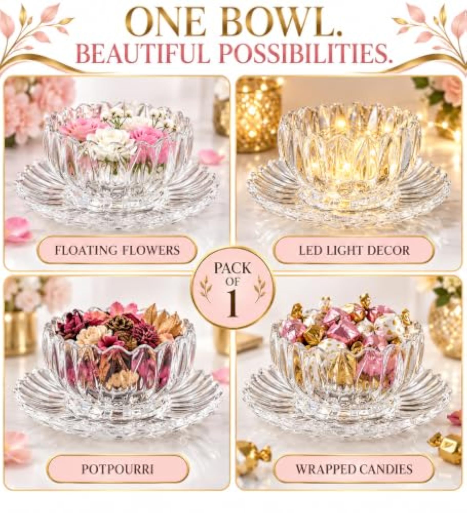 Crystal Lotus Bowl with Matching Plate