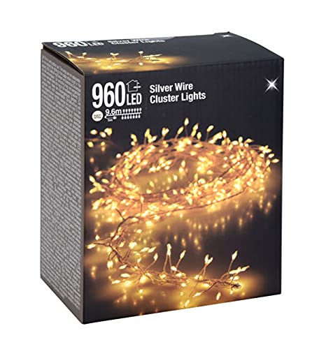 Spetebo Cluster Micro Lichterkette 960 LED warmweiß - 960 cm - Büschel Leuchtdraht Drahtlichterkette mit Netzteil für Innen und Außen