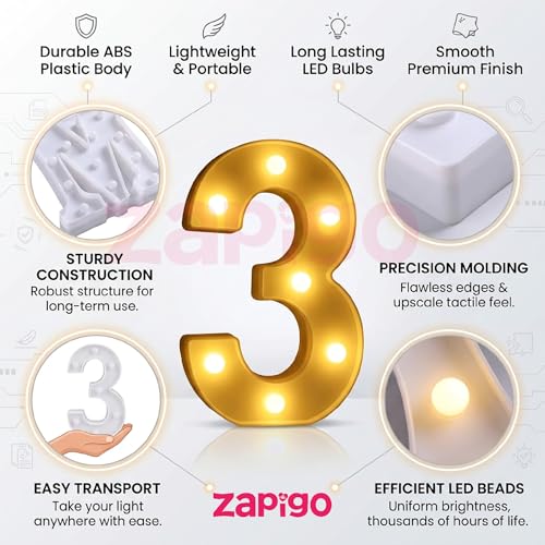 Image of Balloonistics LED Marquee Number 30 Light - Cordless Battery-Operated Light Up Number Sign for 30th Birthday, Anniversary, Wedding, Party Decoration, Photo Booth Backdrop, Cake Table Decor