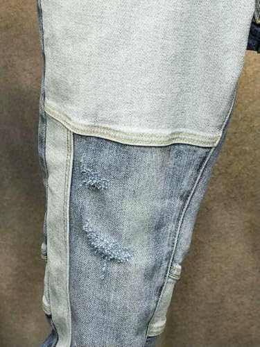 Mens Jeans Retro Blue Spliced Designer Elastic Slim Ripped Jeans Men Vintage Trousers Hip Hop Denim Pants4