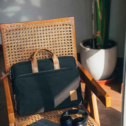 Image of DailyObjects 100% Cotton Canvas Commute Laptop Messenger Bag for Men & Women | Travel Shoulder Handbag With Trolley Sleeve | Metal Zip Closure | Leather Handles | Padded Laptop Compartment For 14 inch