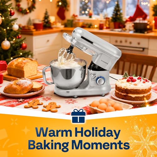 Image of VIVOHOME Stand Mixer, 6-Quart Tilt-Head Kitchen Mixer with Bowl, Silver | 10 Speeds, Splash Guard, Dough Hook, Beater, Whisk, Egg Separator, for Cake & Bread