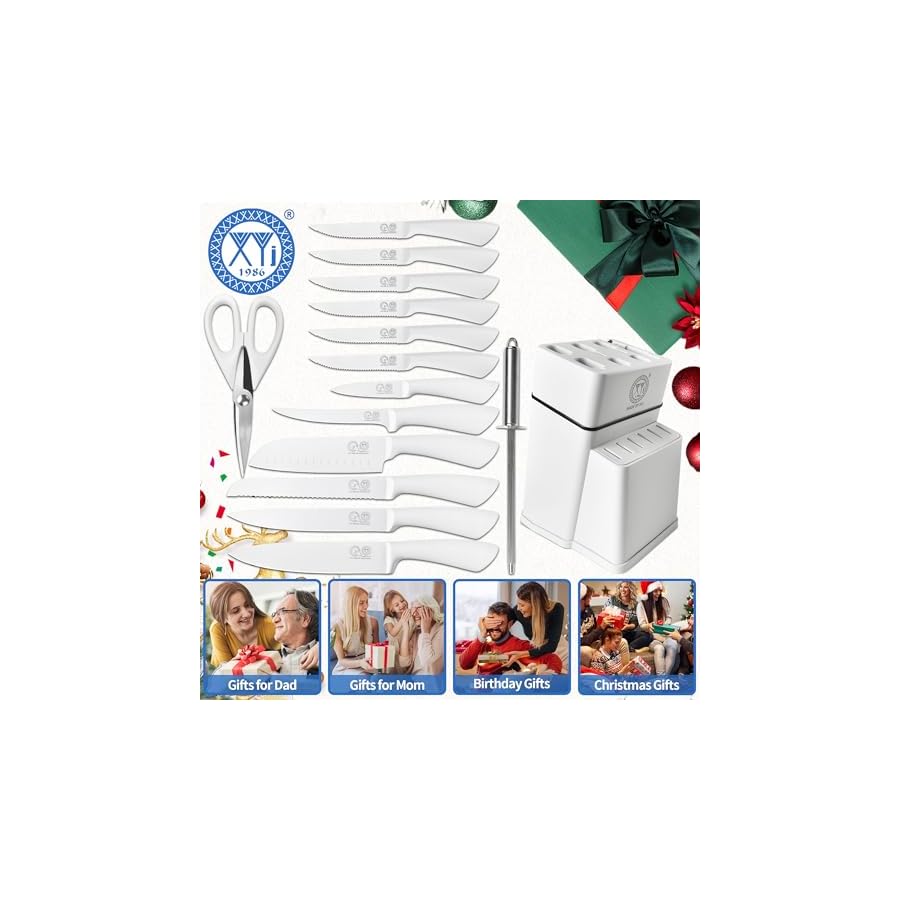 XYJ-Authentic-Since-1986Knife-Block-SetKitchen-Knives-Set-With-HolderStainless-Steel-Japanese-Chef-Knife-SetSteak-KnivesCarving-Slicing-Paring-Santoku-Bread-Knife XYJ Authentic Since 1986,Knife Block Set,Kitchen Knives Set With Holder,Stainless Steel Japanese Chef Knife Set,Steak Knives,Carving Slicing Paring Santoku Bread Knife