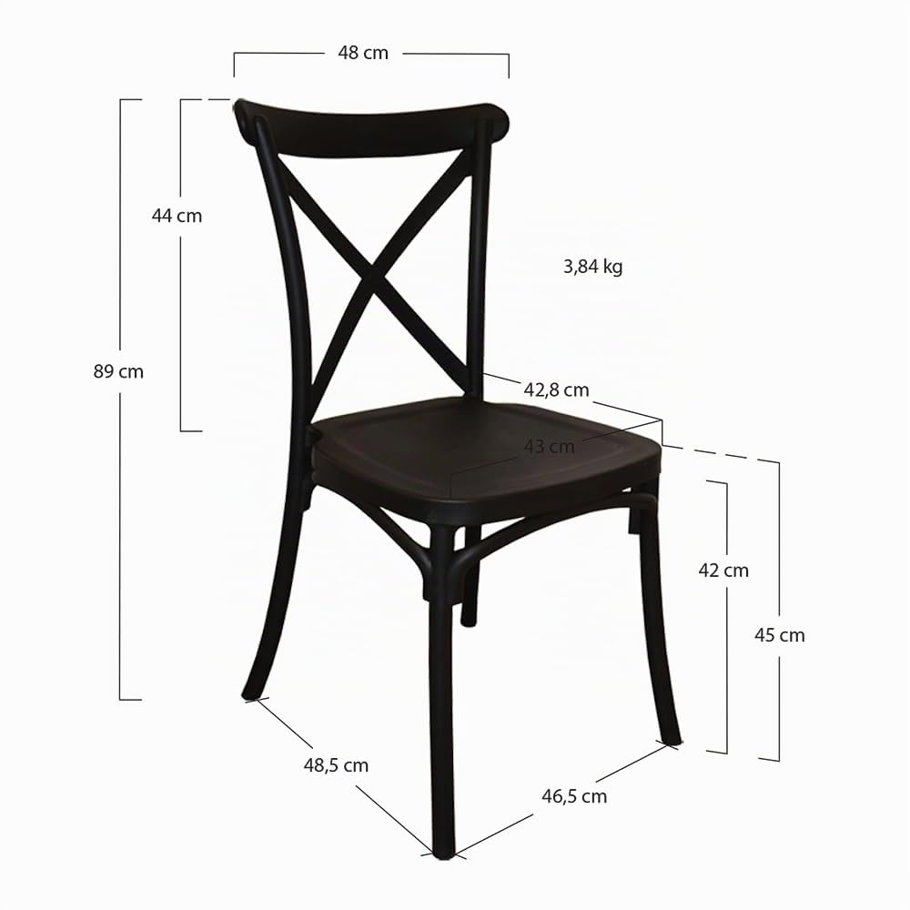 EME 2 Sillas Crossback Color Negro, Sillas de Comedor o Cocina. Incluye 2 sillas. Elegantes para Cocina o Comedor, apilables y Muy Resistentes. Fabricadas en Polipropileno Monoblock.