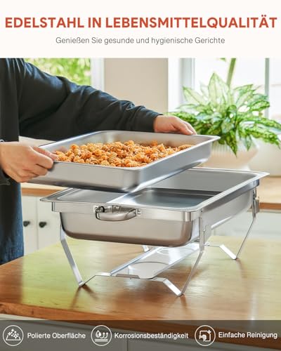 Wilprep Chafing Dish Edelstahl Buffet-Set Warmhaltebehälter Speisenwärmer Wärmebehälter Rechaud für Catering, Buffet und Party (2 Set 2x1+4x1/2 GN-Behälter) – Bild 7