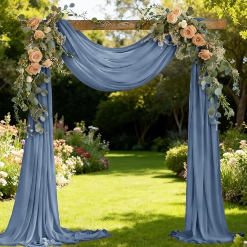 Image of Dusty Blue Wedding Glitter Arch Draping Fabric 29 inch x 6.5 Yards 3 Panels Sheer Backdrop Curtains Drapery for Summer Wedding Ceremony Birthday Party Indoor Ceiling Decor