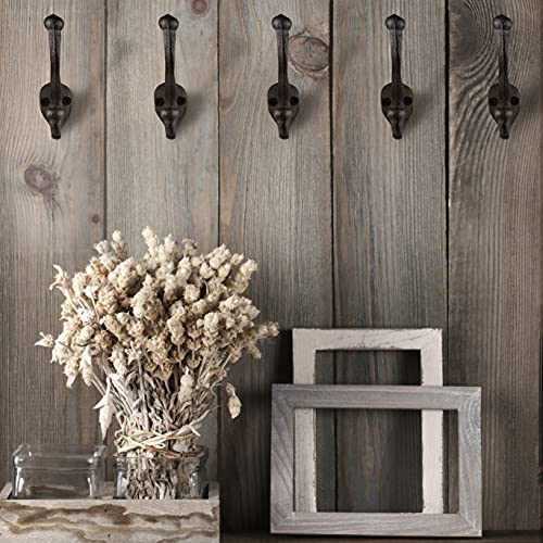Rustic Cast Iron Coat Hooks (5 Pack) Wall Mounted Farmhouse Decorative Wall Hooks, Vintage Hooks For Hanging Coats, Bags, Hats, Towels (Rustic Dark Brown And Black Patina, Includes Hardware) #TOP4
