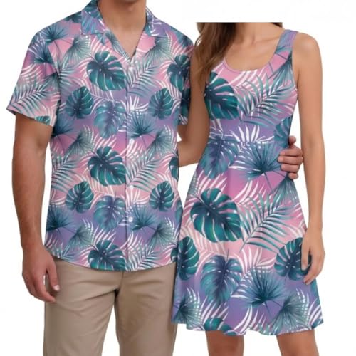 Image of Hawaii Matching Couple Outfits Husband and Wife Clothing Fashionable Mens Casual Shirts Hawaii Dress with Soft Fabric