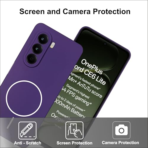 Image of Silicone Back Cover Case for OnePlus Nord CE6 Lite | Soft Micro-Fibre Lining Inside | Magsafe Print On Back Side Camera Protection Bump | Shockproof Case for