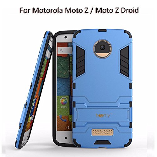 Image of Heartly Back Case Cover Compatible with Motorola Moto Z /Moto Z Droid - Power Blue - Graphic Kickstand Hard Dual Armor Hybrid Rugged Bumper