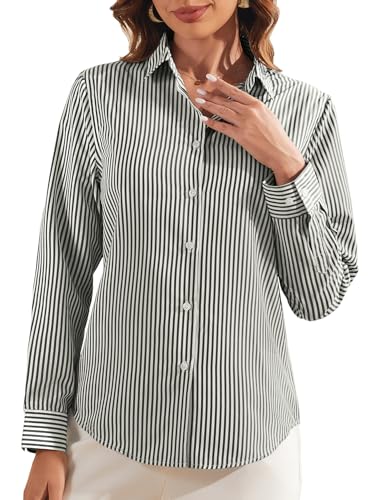 LOMON Button Down Shirt for Women Spring Summer Tops Long Sleeve Business Dressy Casual Blouses Collared Work Outfits Clothes2