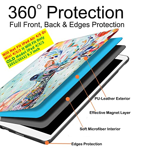 Image of DuraSafe Cases For iPad 2nd 2011 3rd 4th Gen 2012-9.7 Inch [iPad 4 iPad 3 iPad 2 Old Model ] A1458 A1416 A1395 MC705HN /A MD328HN /A MD333HN /A Printed Smart PU Leather Flip Folio Book Cover - Deer Print