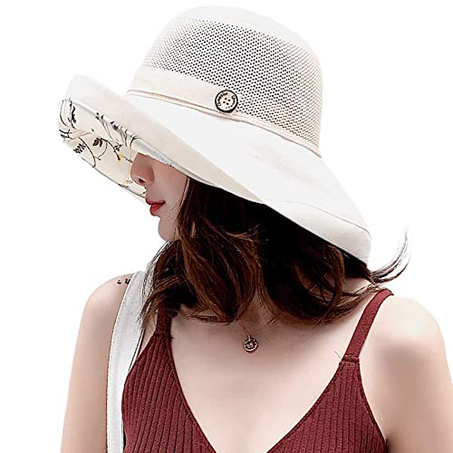 Women Mesh Sun Hats Wide Brim Lightweight & Breathable Beach Cap Floral Upf50+ Fishing Hat Beige #TOP6