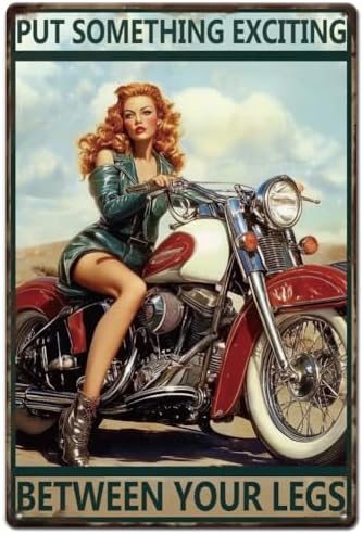 SUPERDANT Motorcycle Lady Tin Signs Pinup Girl Funny Metal Sign P...