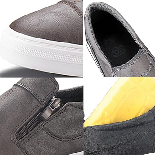 Men's Leather Flat Casual Loafers with Zipper Lightweight Soft Sole Slip-On Casual Shoes Comfortable Round Toe Work Flat Shoes4