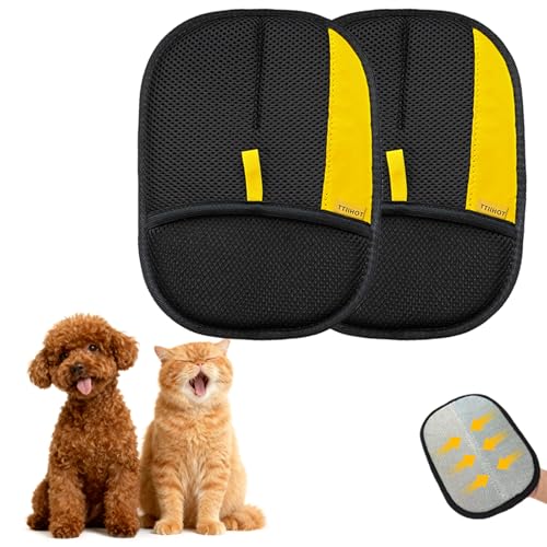 TTIIHOT Electrostatic Gloves for Pet Hair Removal: Upgraded 2PCS Animal Fur Removal Tool for Dogs&Cats Efficient Reusable Pet Hair Remover for Couch Carpet Car Seat Clothing Quick Clean (2 pcs-Black)