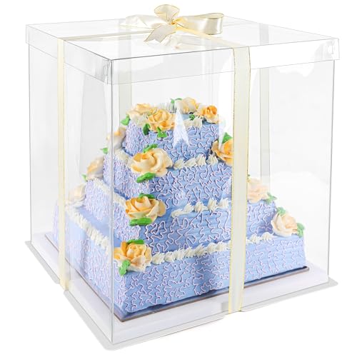Belle Vous transparente Kuchen Geschenke Transportbox - 35 x 35 x 38cm - Geschenkbox Set durchsichtig mit Deckel - wiederverwendbare Geschenkbox transparent- Cake Box -Presentbox