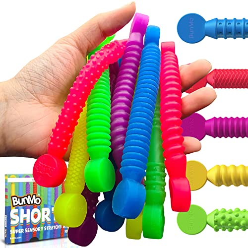 BUNMO Stretchy Strings Super Sensory Mini 10pk | Calming Monkey Noodles | Perfect Fidget Toys for Anxiety & Stress | Great Kids Party Favors | Hours of Fun for Kids | Great Kids Party Favors