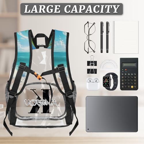 Personalized Palm Tree Coastal Beach Large Clear Backpack Stadium Approved Heavy Duty PVC Plastic Custom Transparent Backpacks See Through Bag with Name3