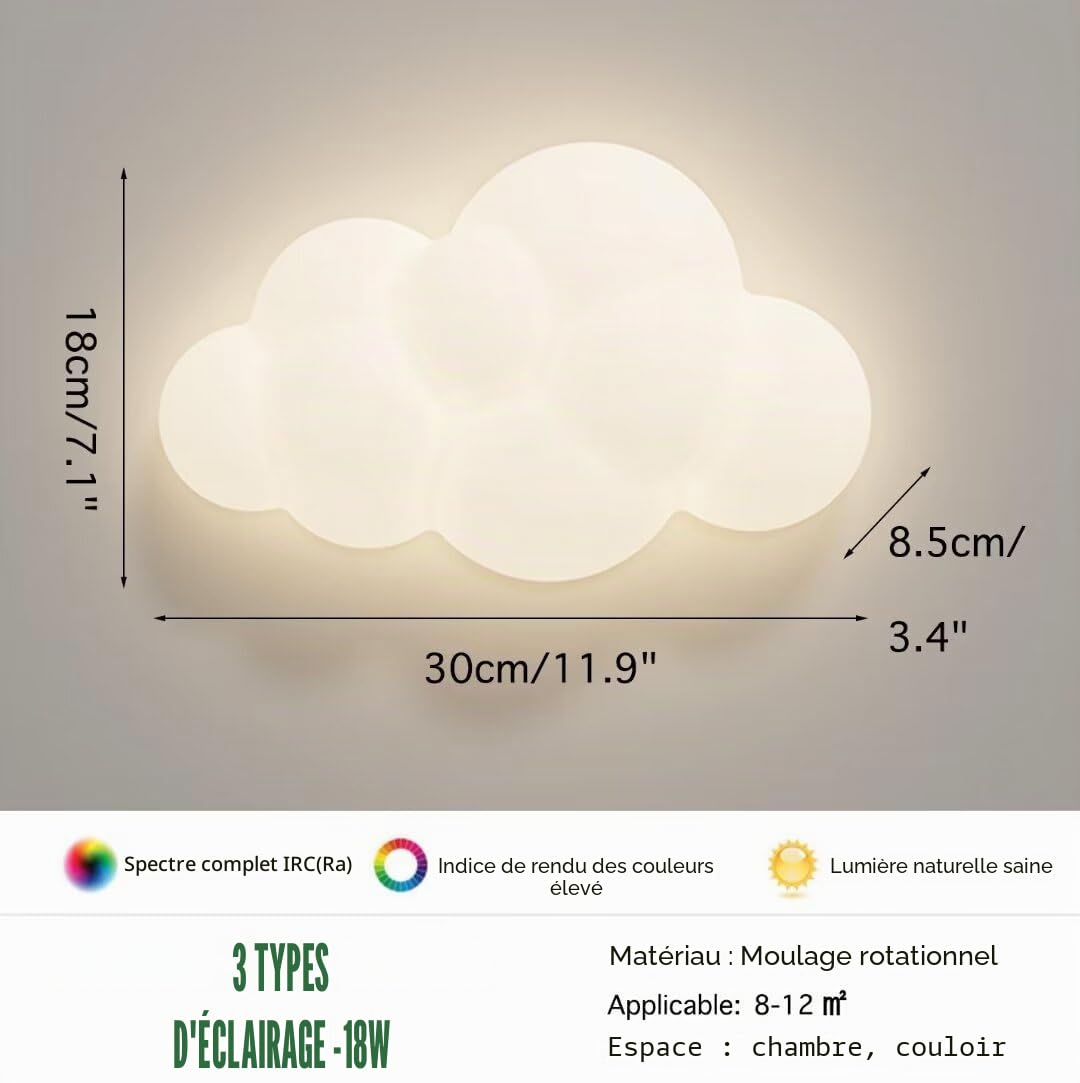 Applique murale 3D Cloud LED pour chambre d'enfant, lampe de chevet, veilleuse, éclairage mural décoratif, lampe murale de fond pour chambre à coucher, salon, escaliers, 18 W, 3 éclairages