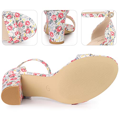 Perphy Floral Printed Open Toe Ankle Strap Chunky Heel Sandals for Women3