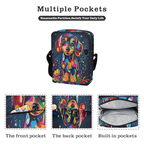 small messenger bag for men mens crossbody bag Purses Cross Body Bag Adjustable Strap for Travel Travel- Sweet Dachshund Dripping Paint2